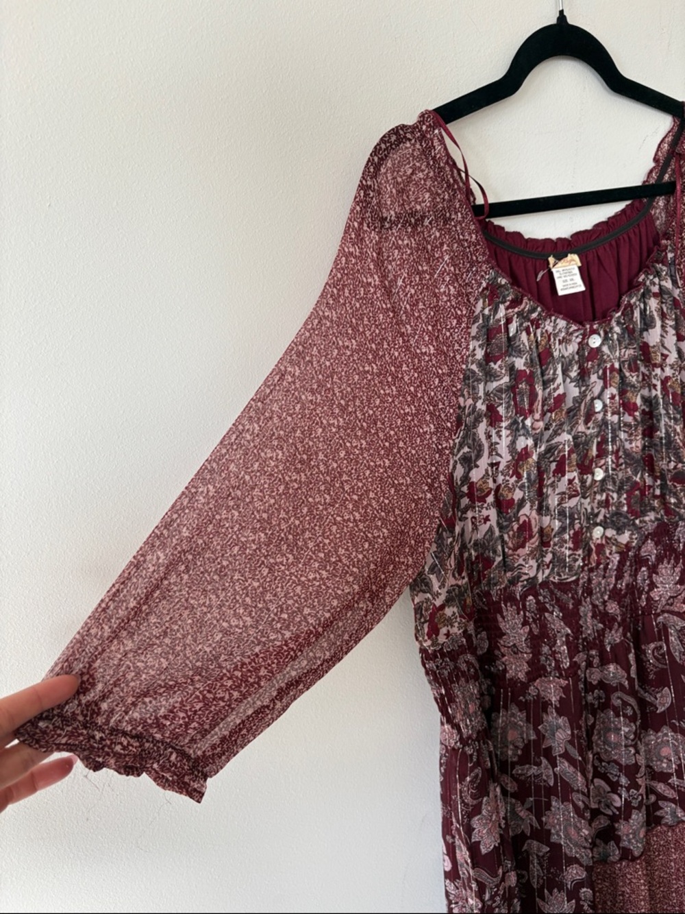 Sweet magnolia Boho Tiered Floral Maxi Dress in Burgundy paisley floral XXL - Picture 2 of 7
